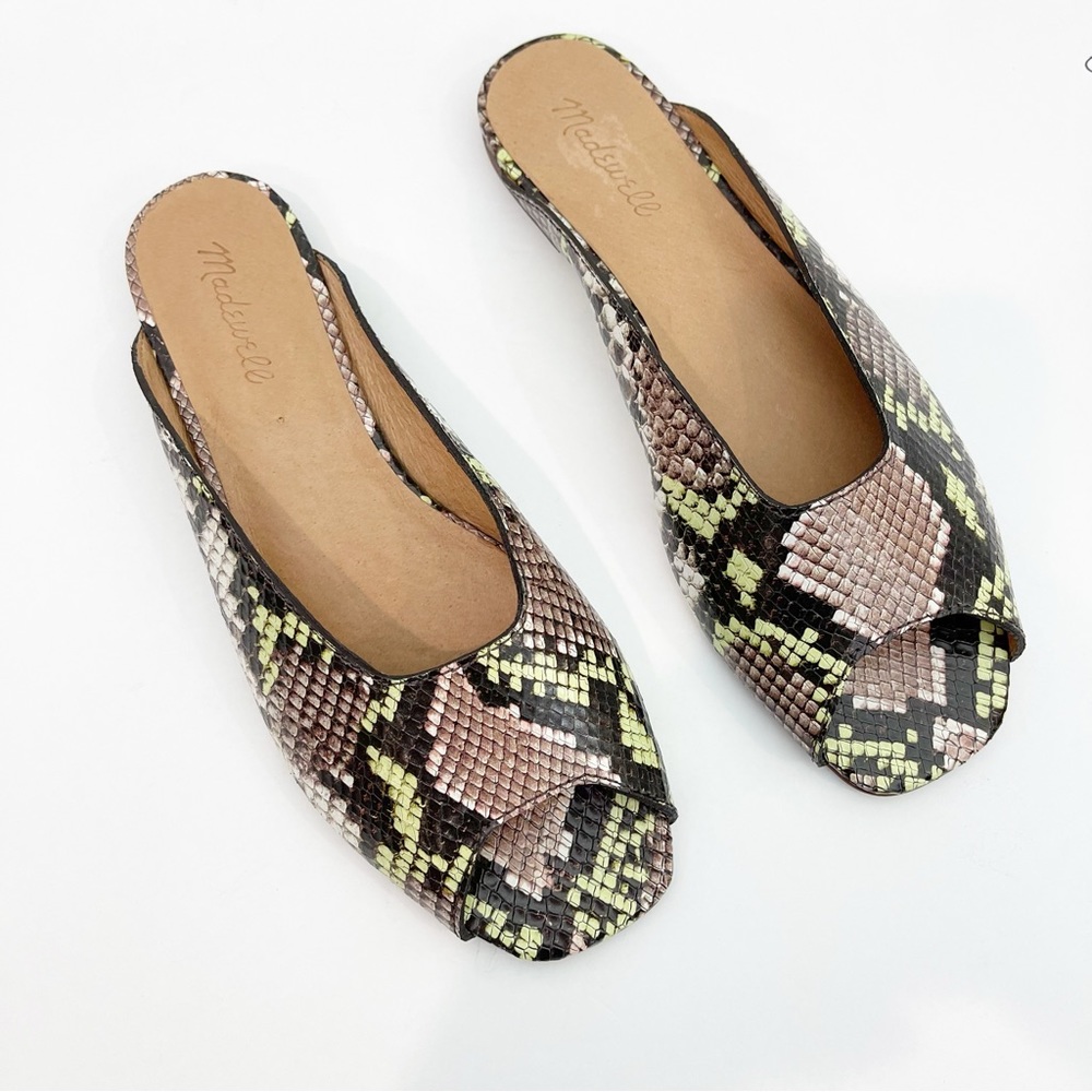 Madewell The Erica Peep Toe Mule In Snake Embossed Leather Size 9.5 Womens
